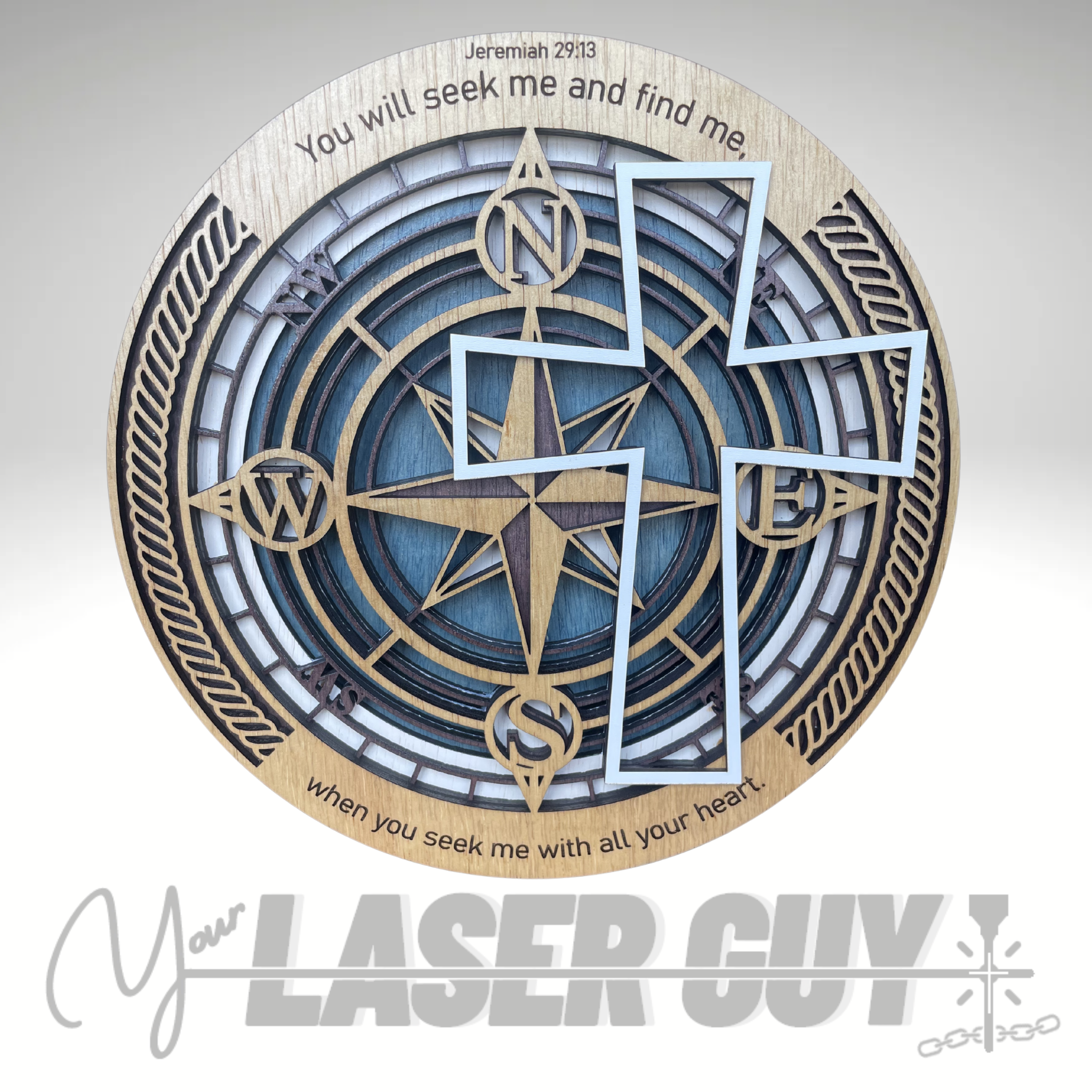 Christian Compass™ Layered Scripture Wall Art | 11" Faith-Inspired Wood Decor