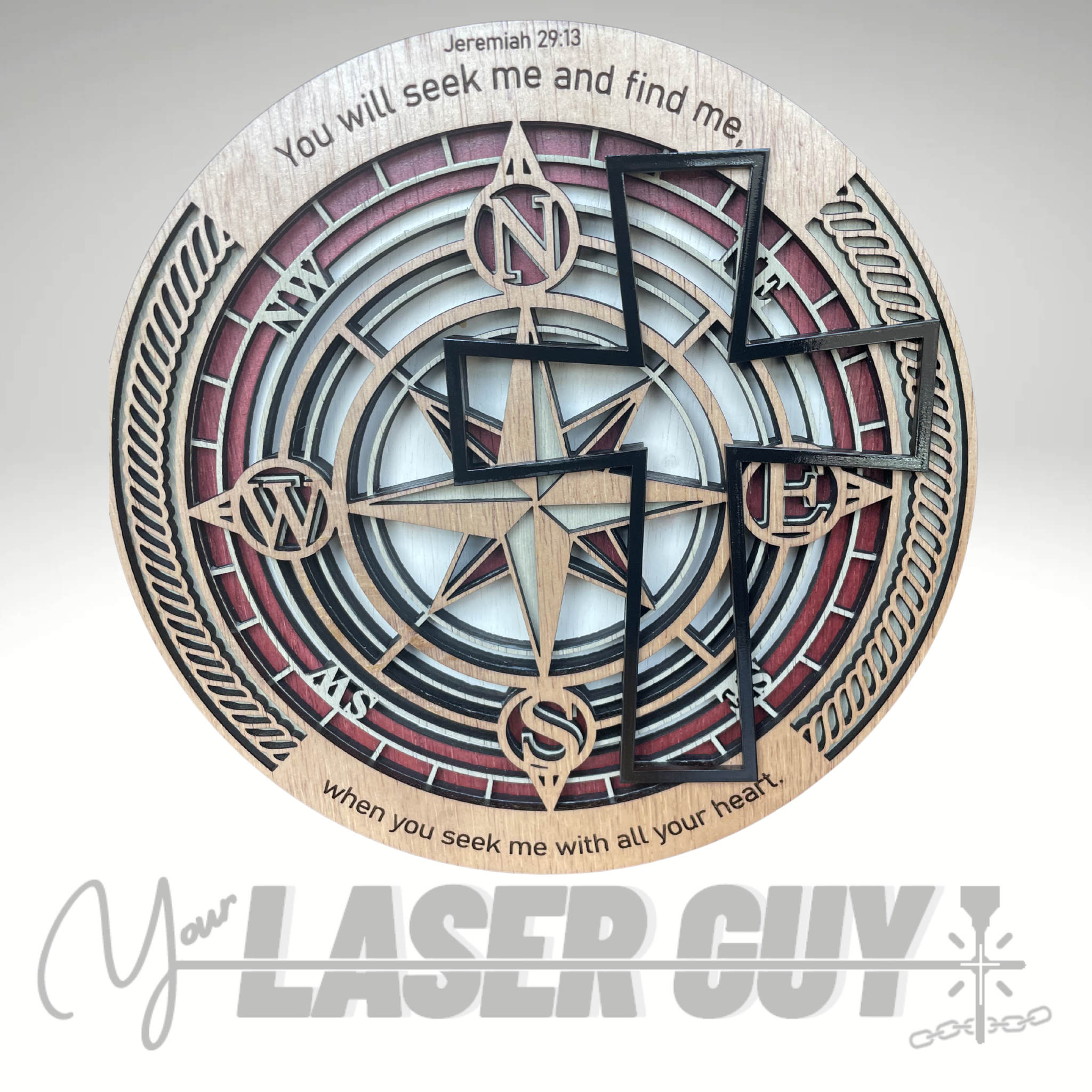 Christian Compass™ Layered Scripture Wall Art | 11" Faith-Inspired Wood Decor