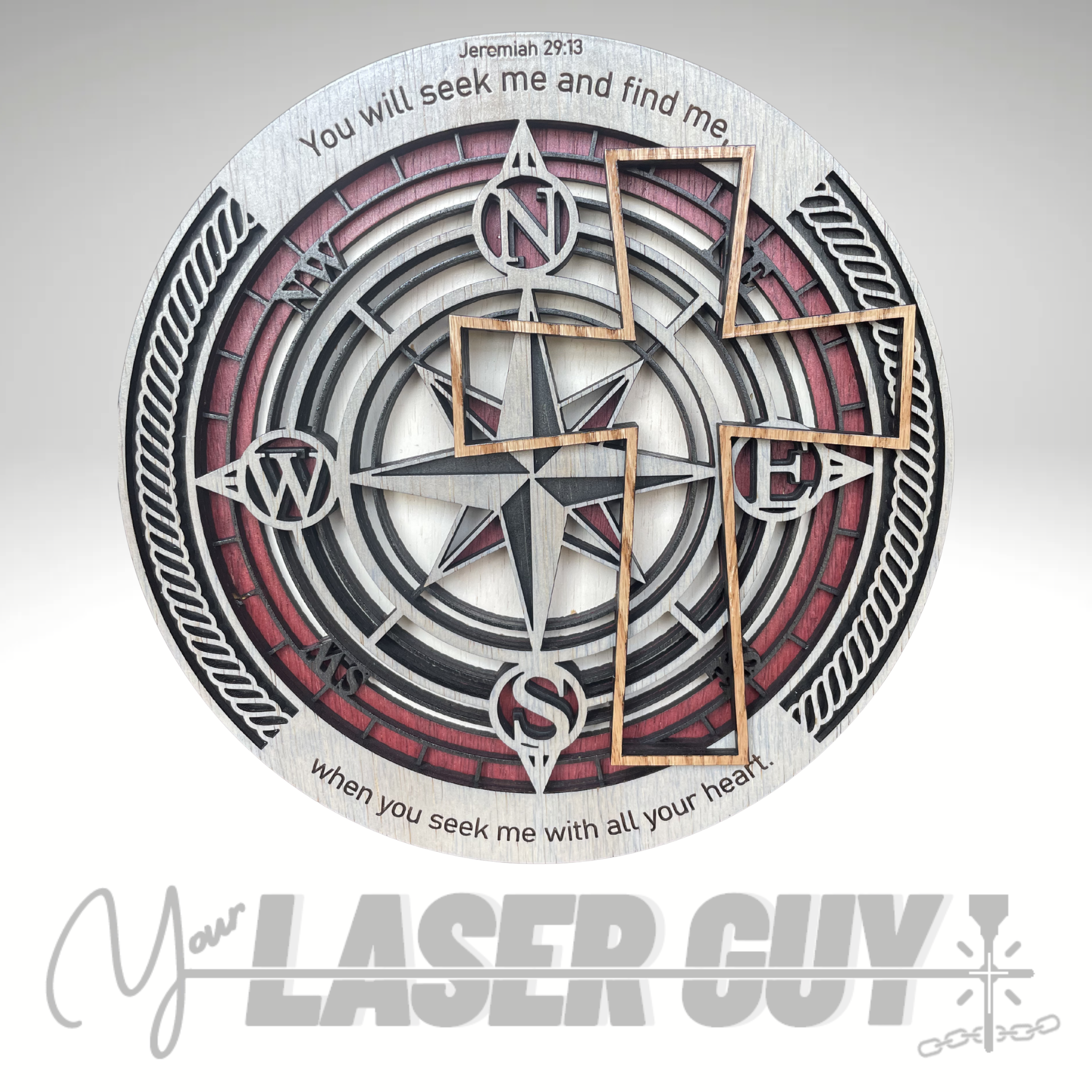 Christian Compass™ Layered Scripture Wall Art | 11" Faith-Inspired Wood Decor